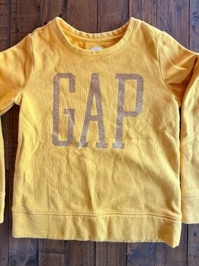 Gap Girls Yellow Crewneck Sweatshirt Gold Glitter Logo XL 12